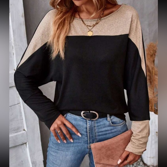 Boho two tone batwing sleeve blouse - Picture 5 of 6